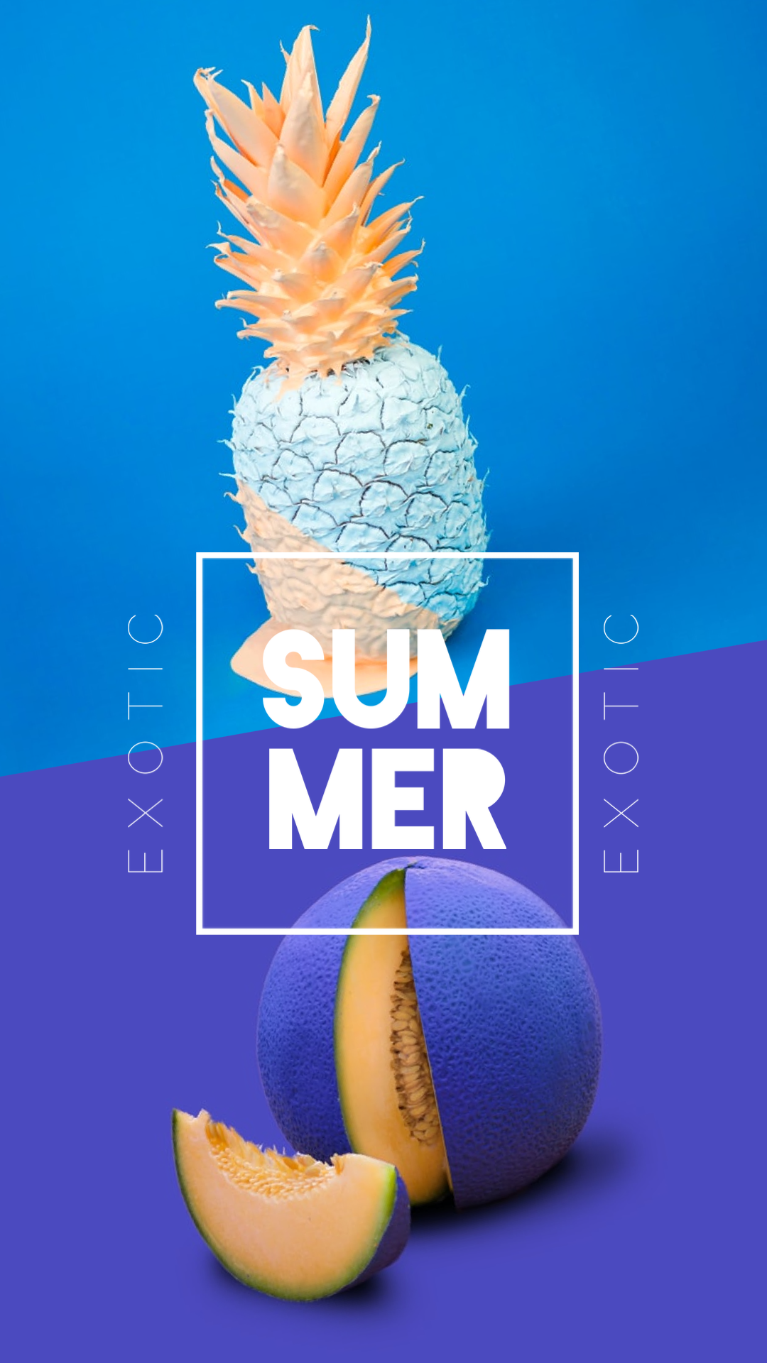 A Blue And White Poster With A Pineapple And A Melon Summer Story Template