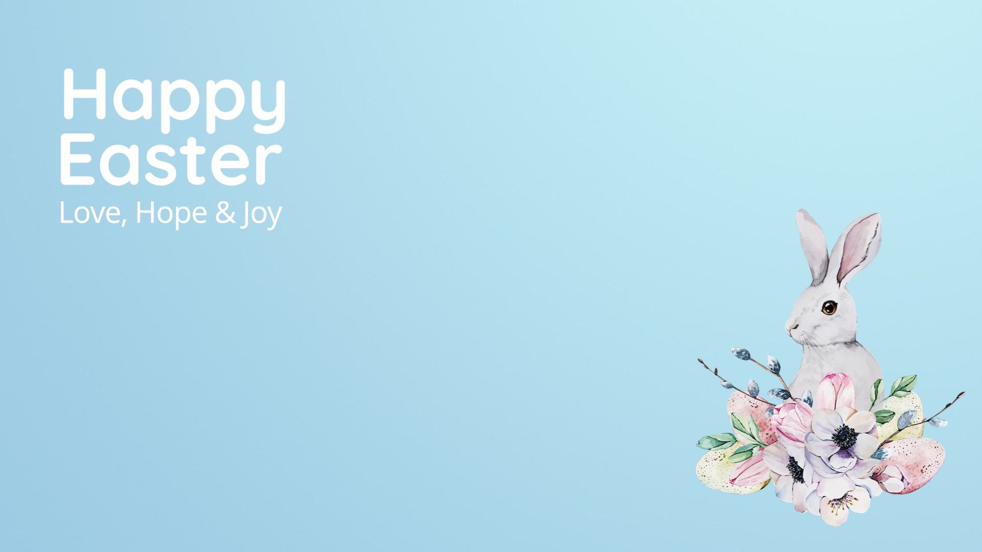 A White Rabbit Sitting On Top Of A Bouquet Of Flowers Zoom Backgrounds Template