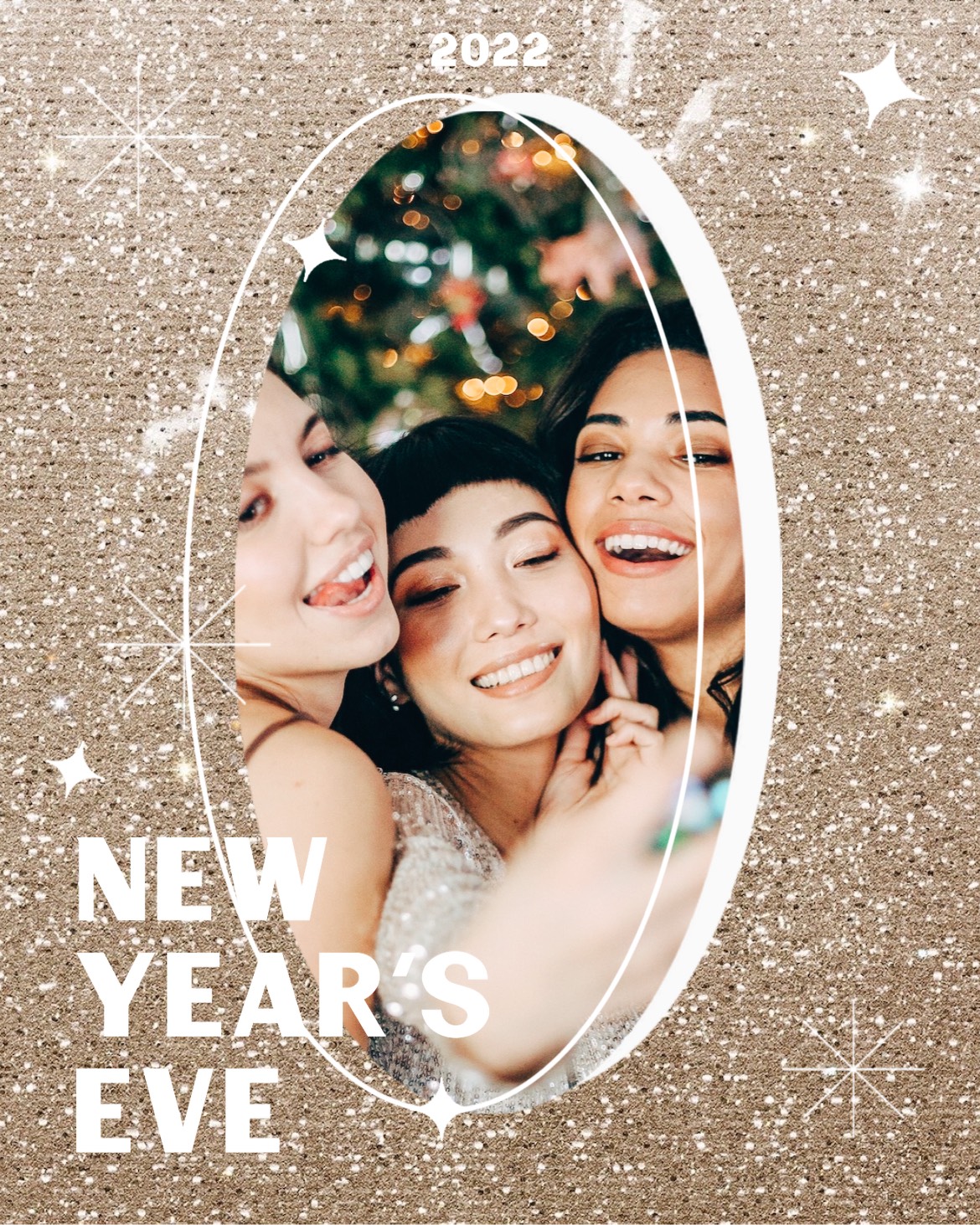 Three women and new year's eve 2022 glitters Happy New Year template
