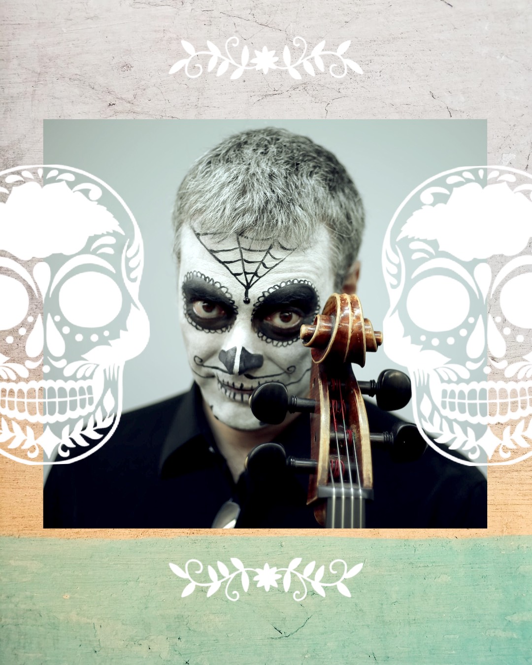A Man With A Skeleton Face Paint Playing A Violin Day Of The Dead Template