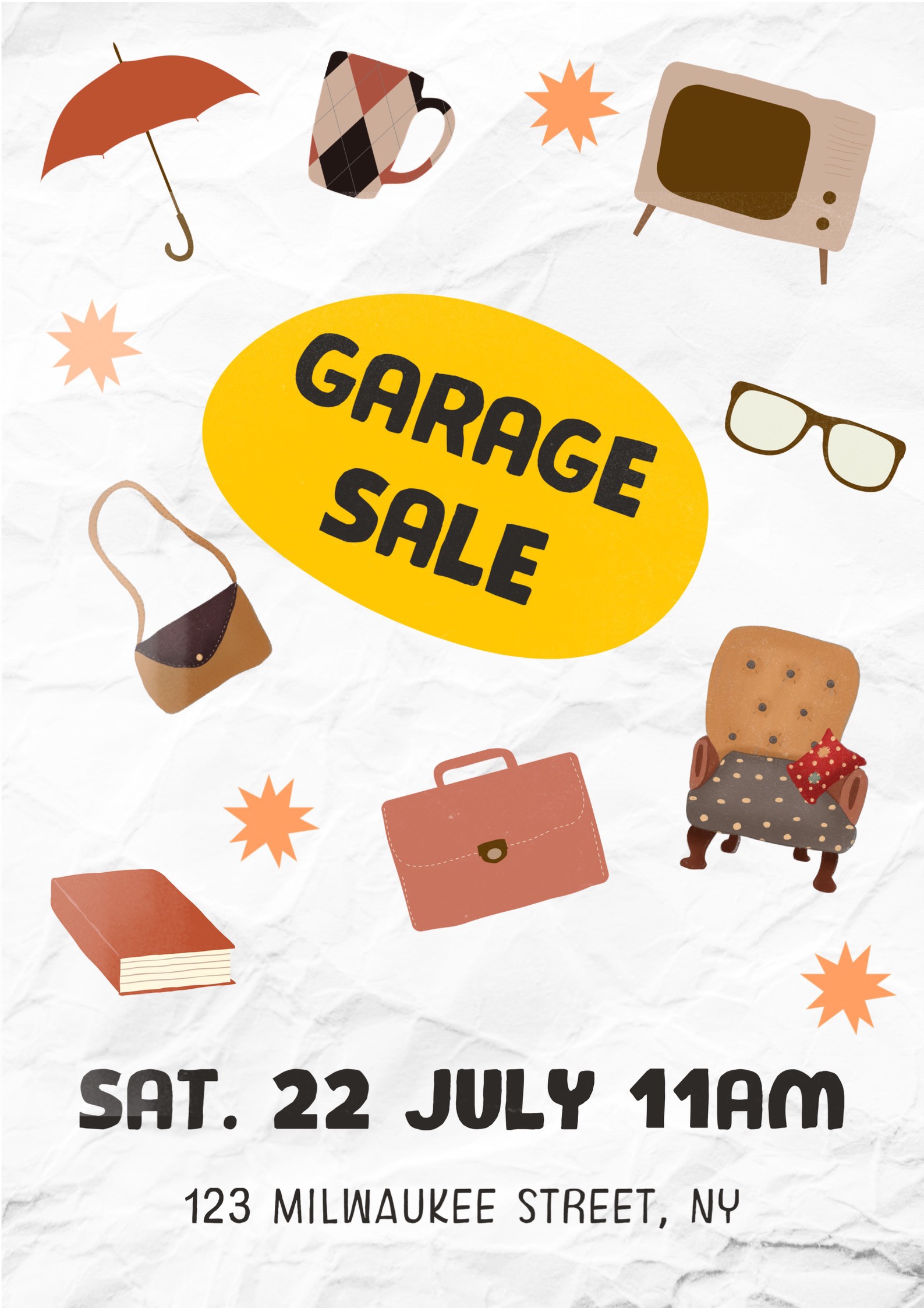 peach and brown retro style Illustrative garage sale Poster