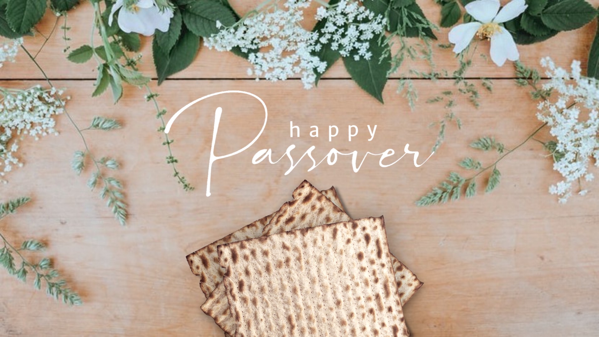 A Passover Mat With Flowers On A Wooden Table Zoom Backgrounds Template