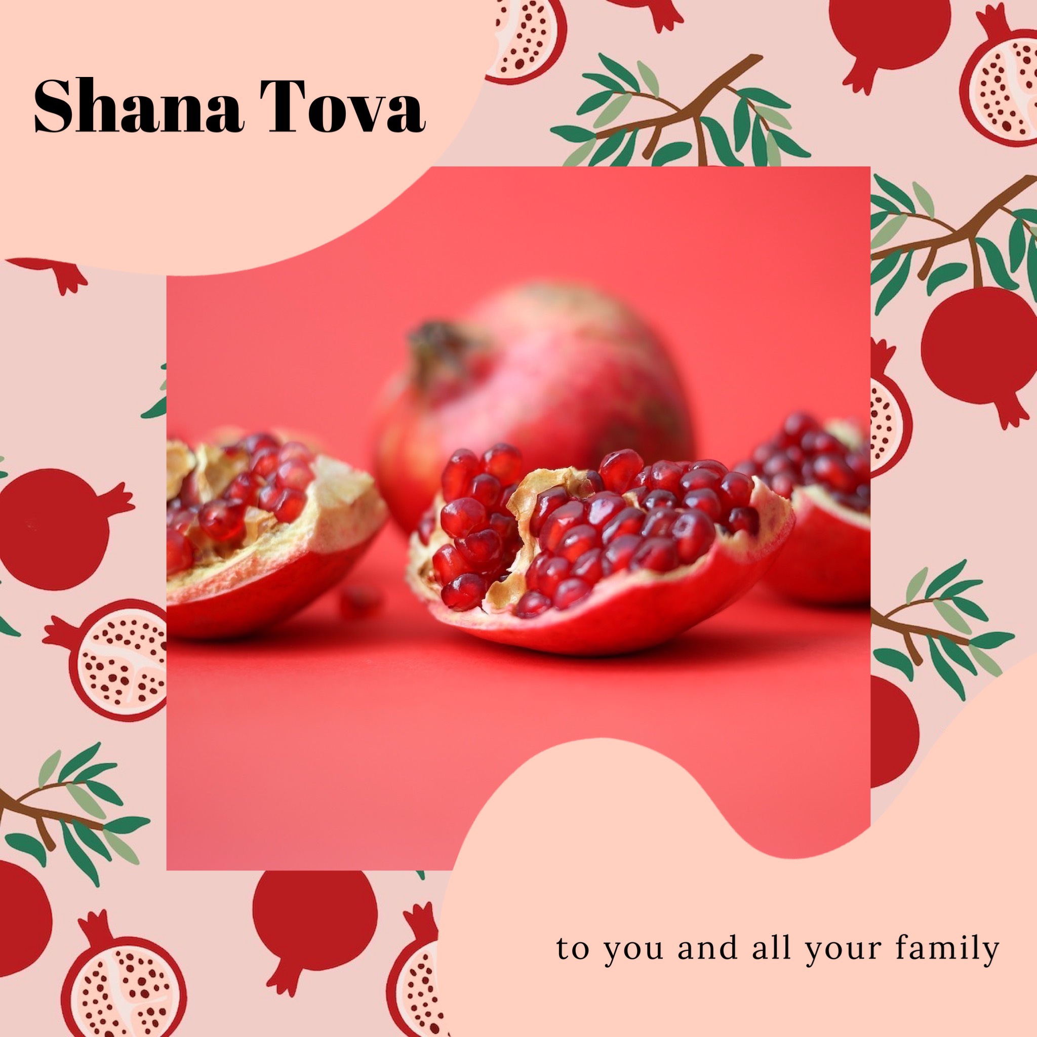 A Card With Pomegranates On A Pink Background Template