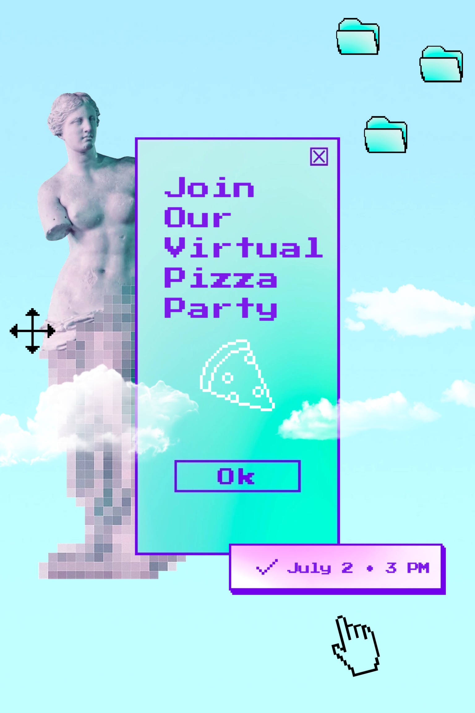 Join our virtual pizza party and invitation template