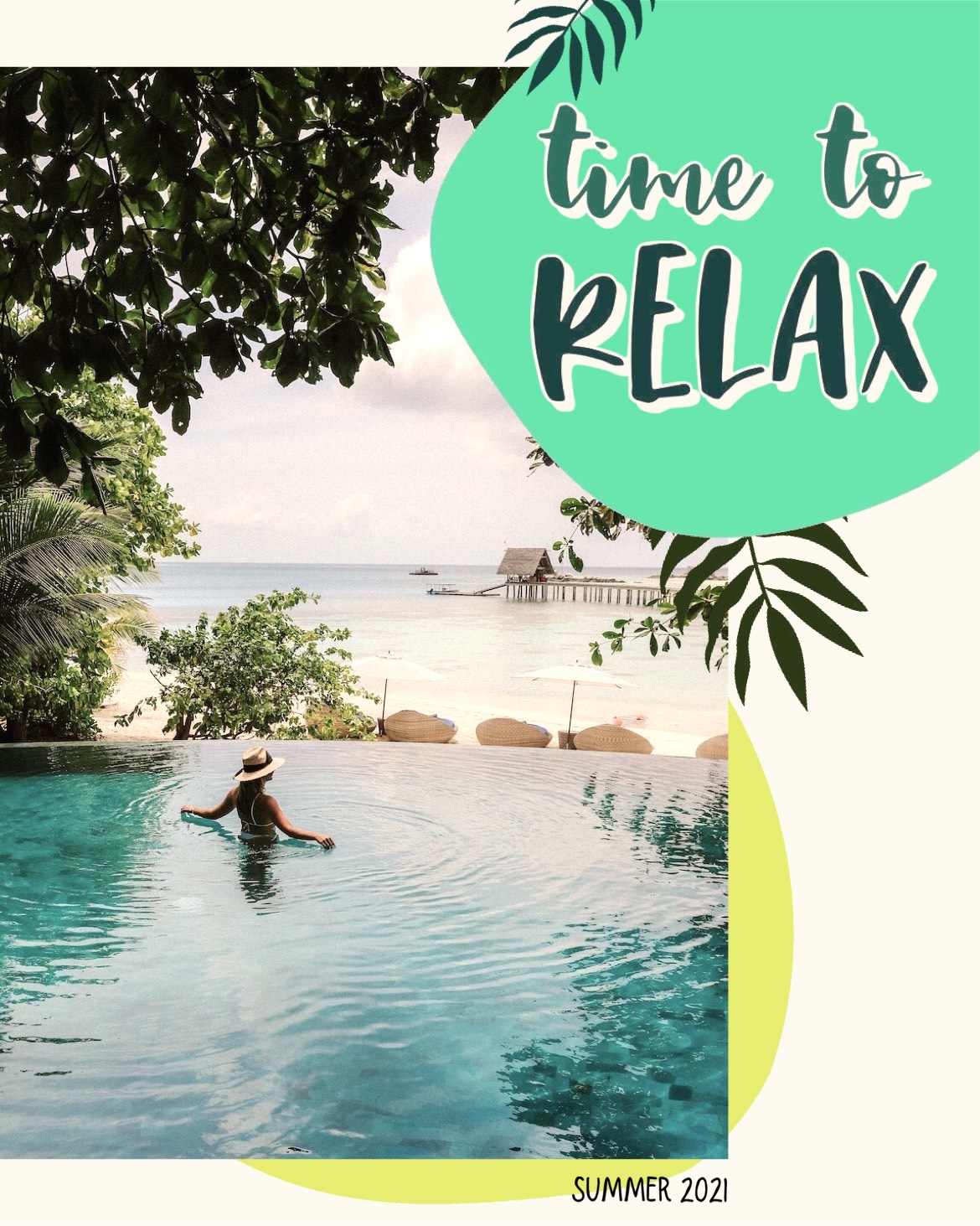 Time To Relax! Woman On Vacation At The Pool Retro Summer Template