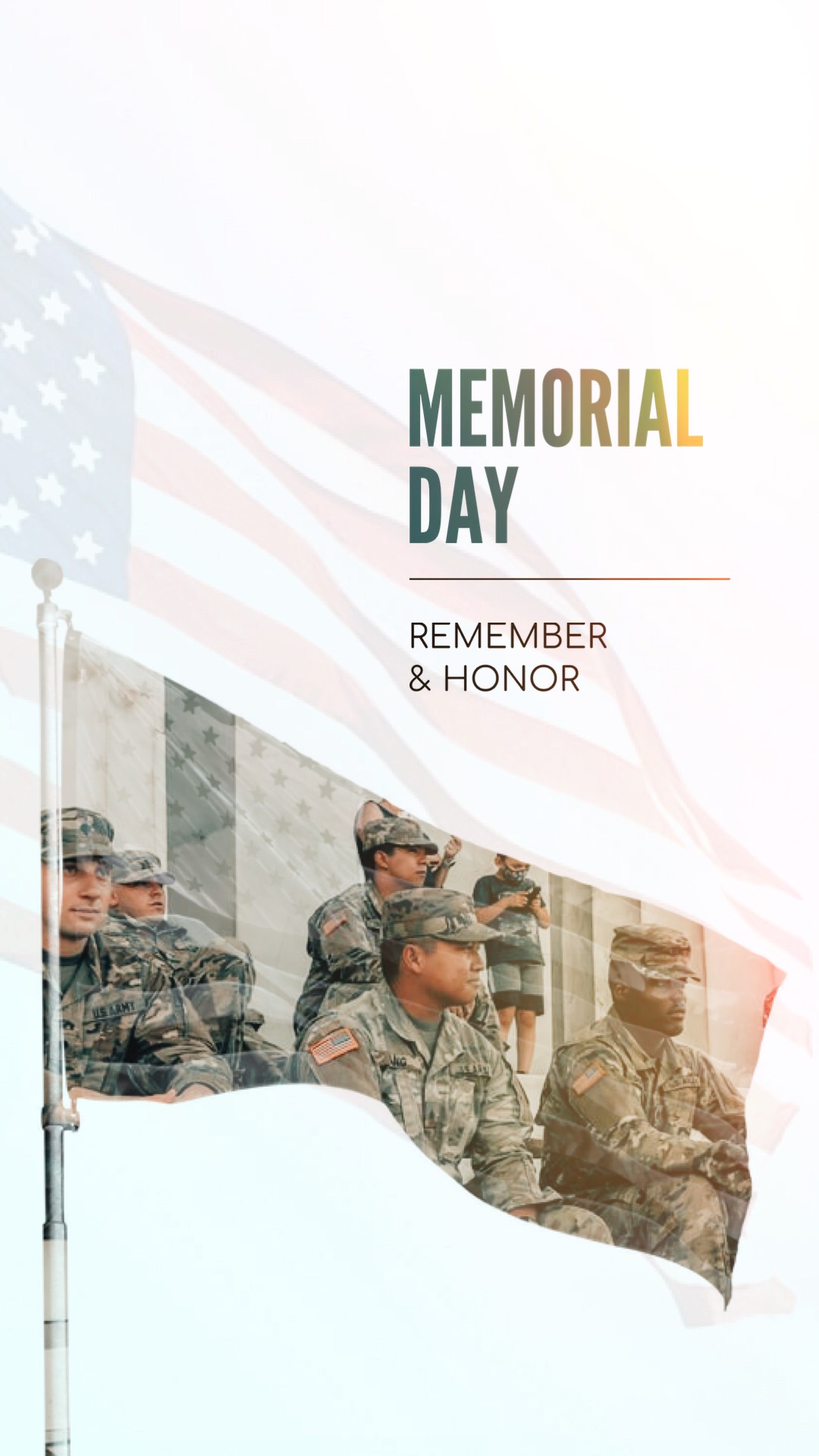 A Memorial Day Poster With Soldiers And An American Flag Template