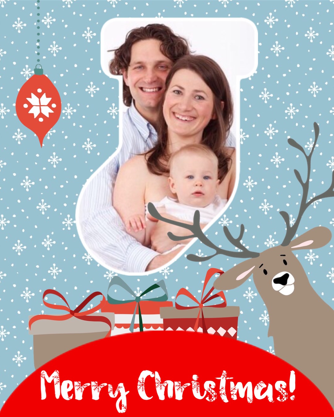 A Christmas Card With A Photo Of A Man And A Woman Holding A Baby Template