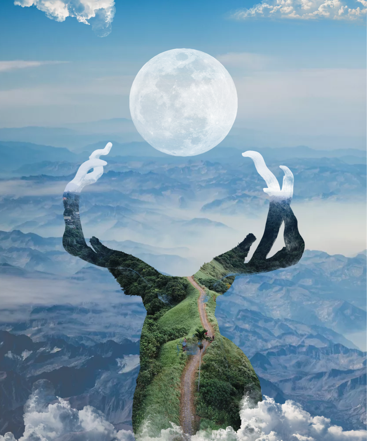 A Surreal Image Of A Person Reaching For The Moon Template