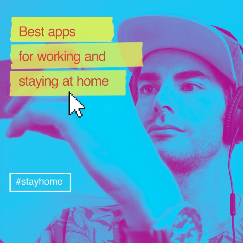 A Man Wearing Headphones And A Cap With The Words Best Apps For Working And Facebook Post Template