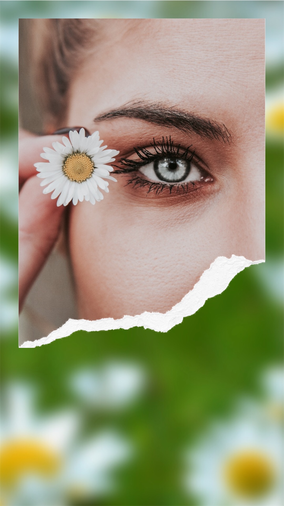 A Woman With A Flower In Her Eye Torn Paper Template