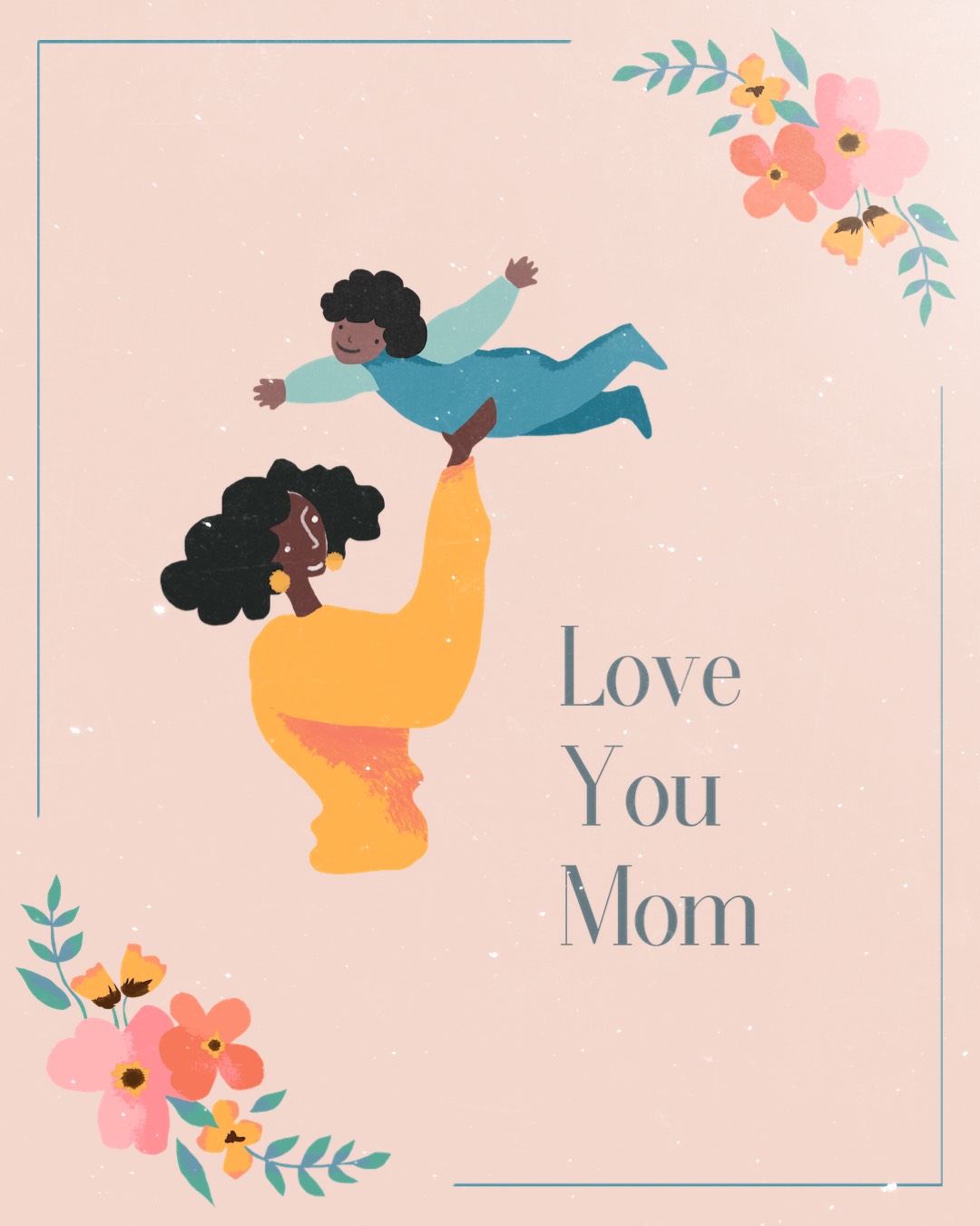 Mother and child love illustration printable mother's day cards template