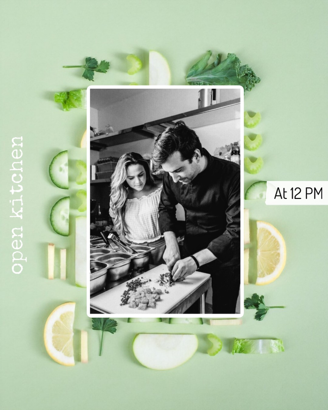 A Man And A Woman Preparing Food In A Kitchen Foodie Template