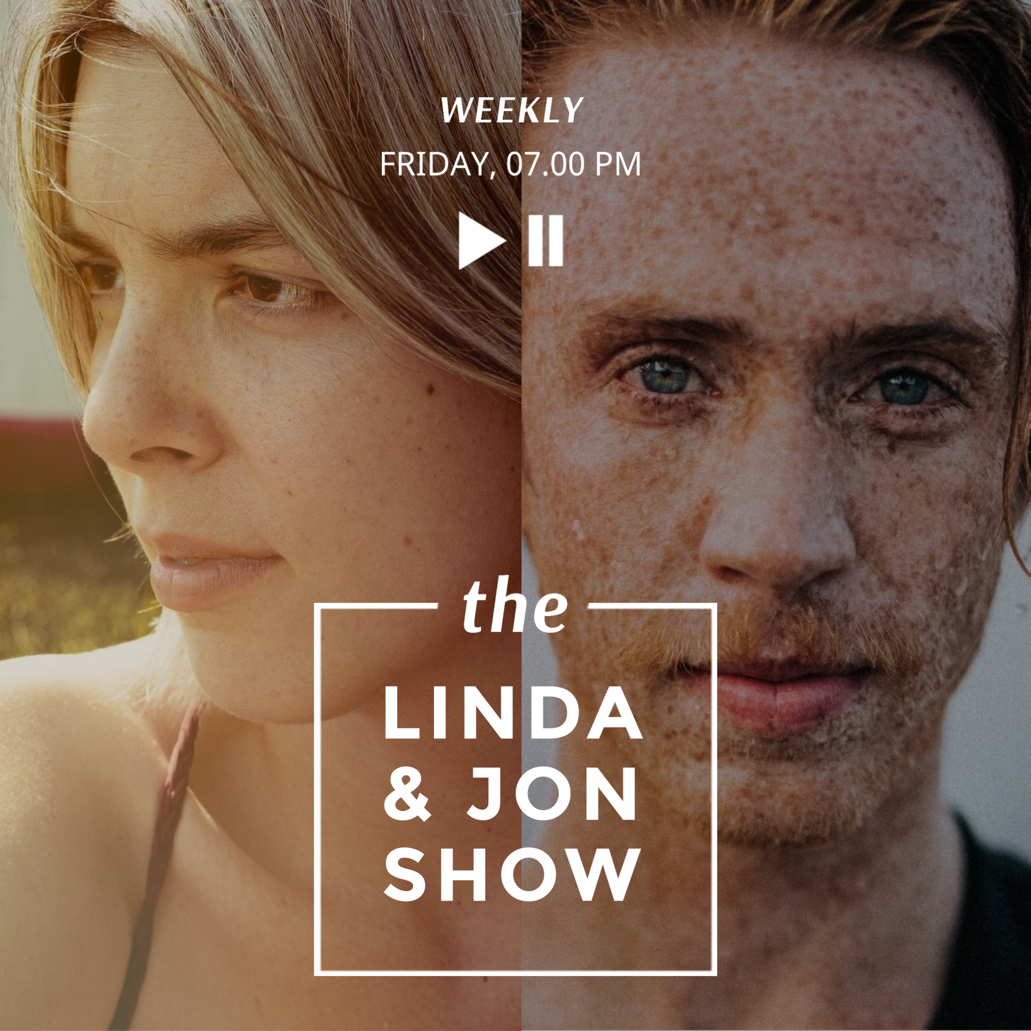 A Man And A Woman With Freckles On Their Faces Podcast Template