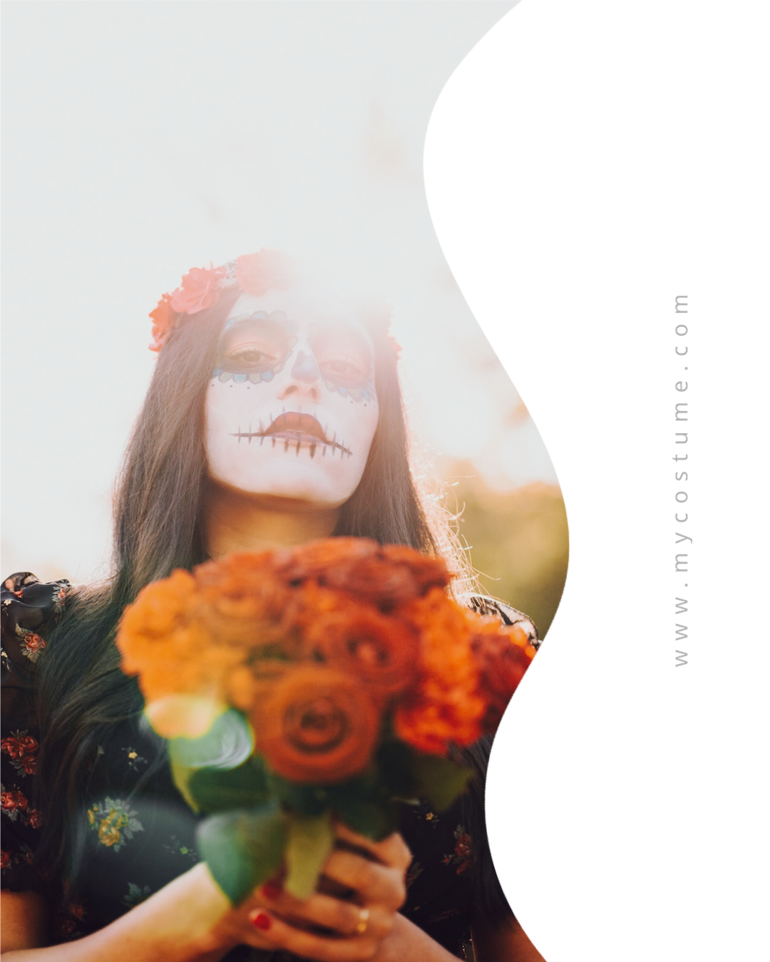 A Woman Holding A Bouquet Of Flowers In Her Hands Halloween Template