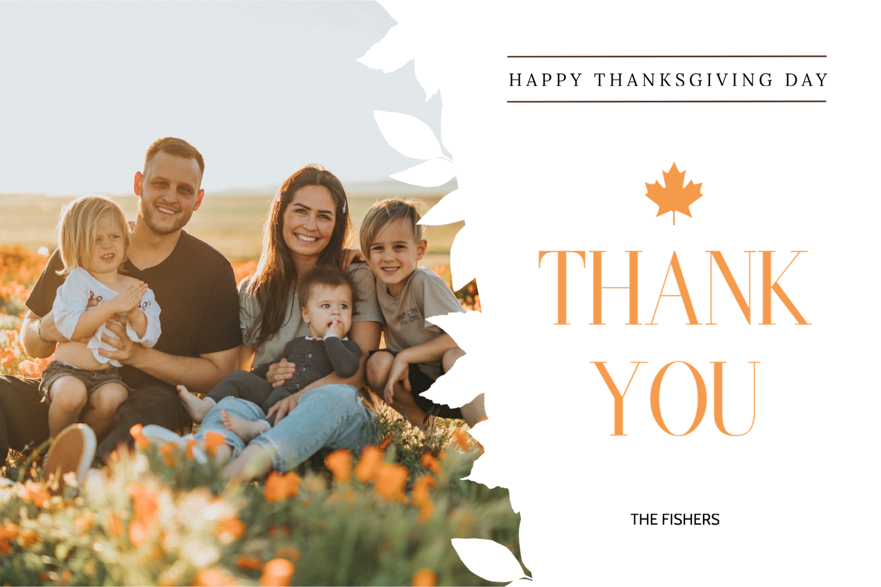 A Family Sitting In A Field Of Flowers With The Words Happy Thanksgiving Day Thanksgiving Template