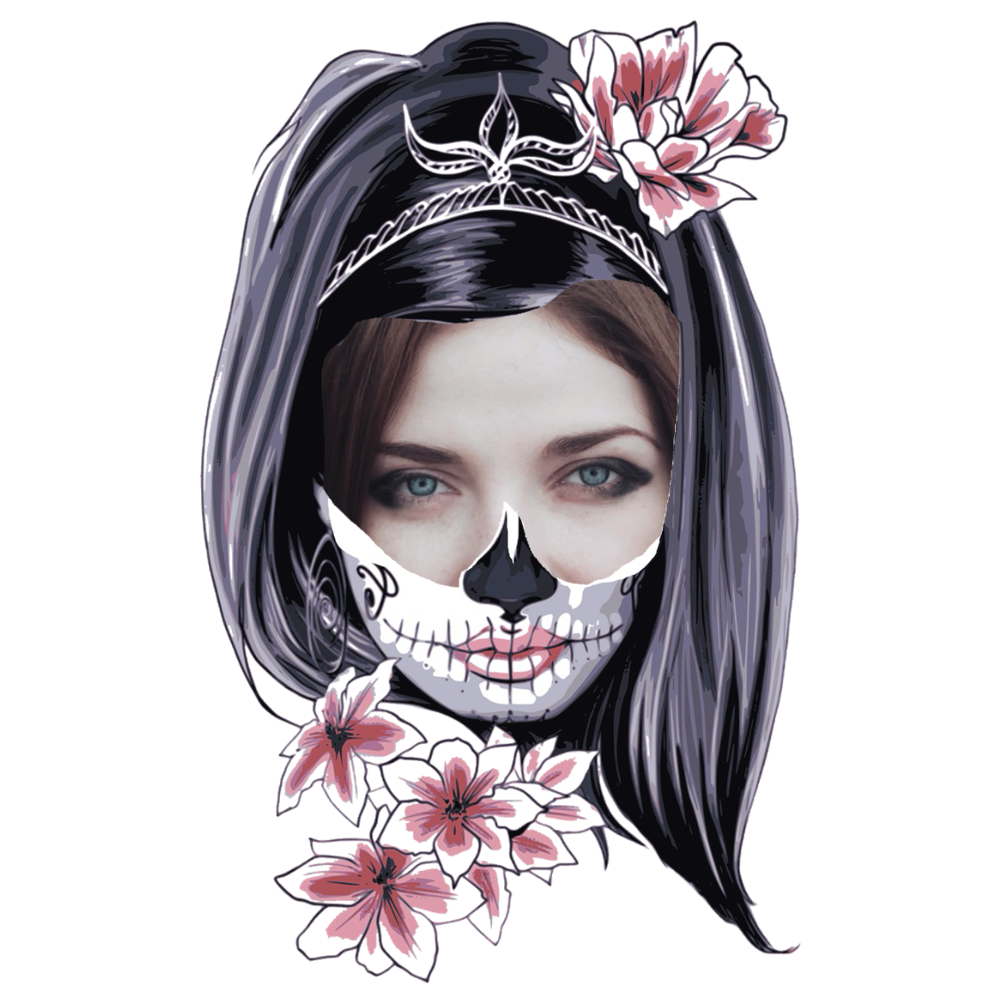 A Woman With A Skeleton Face Painted On Her Face Halloween Stickers Template