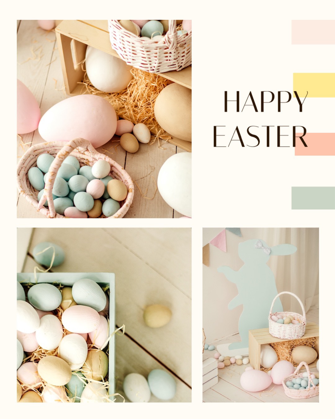 A Collage Of Photos With Pastel Colors And Eggs Happy Easter Template