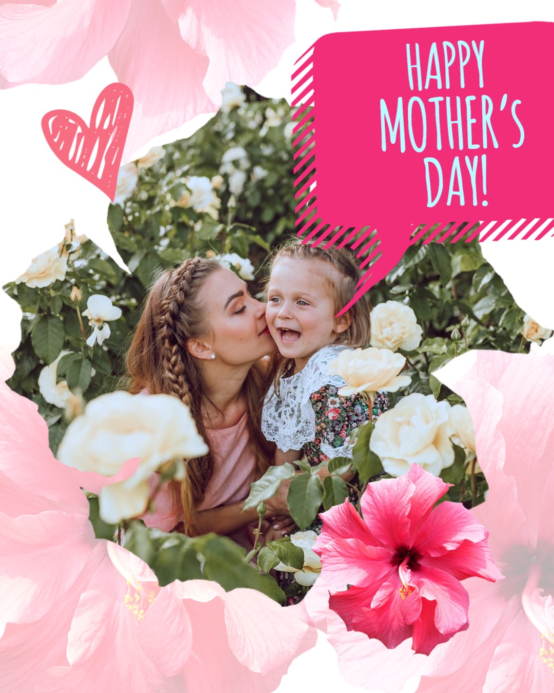 Mother And Daugter With Roses Printable Mother'S Day Cards Template