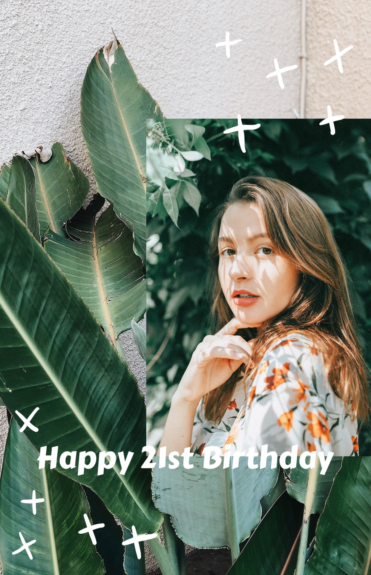 Woman and leaves 21st birthday template