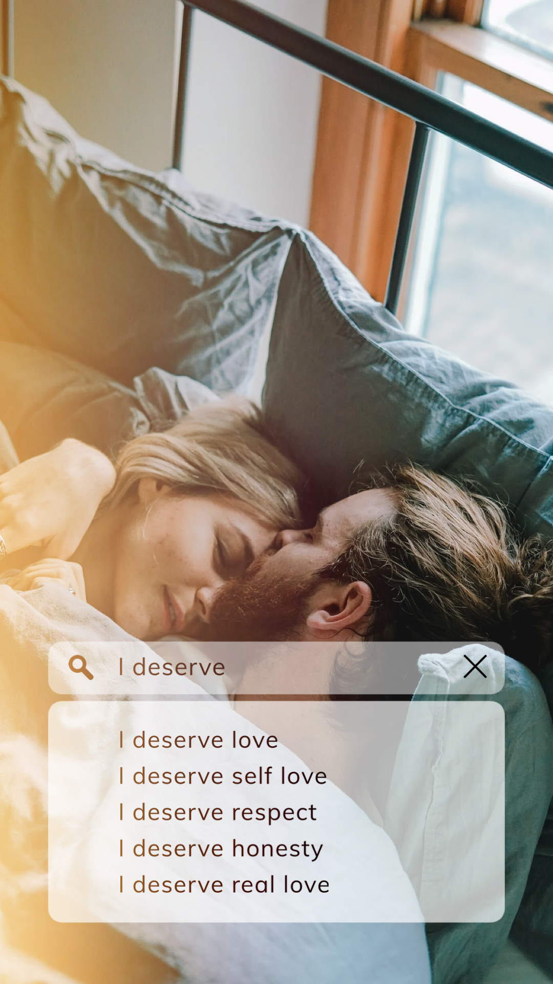I deserve love! Couple in love together in bed Love Story template