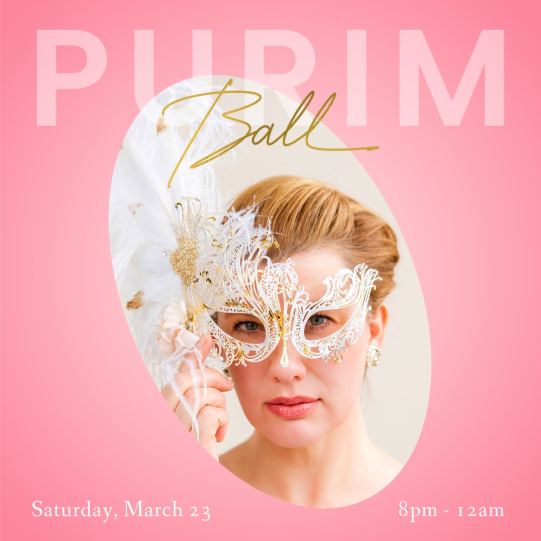 photo of a woman with a mask Purim party instagram post pink template