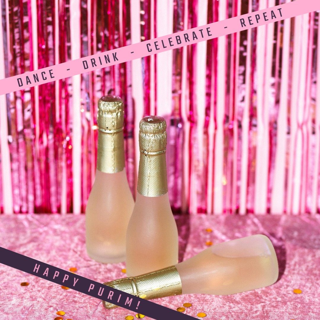 a photo of champagne bottles Purim instagram post template