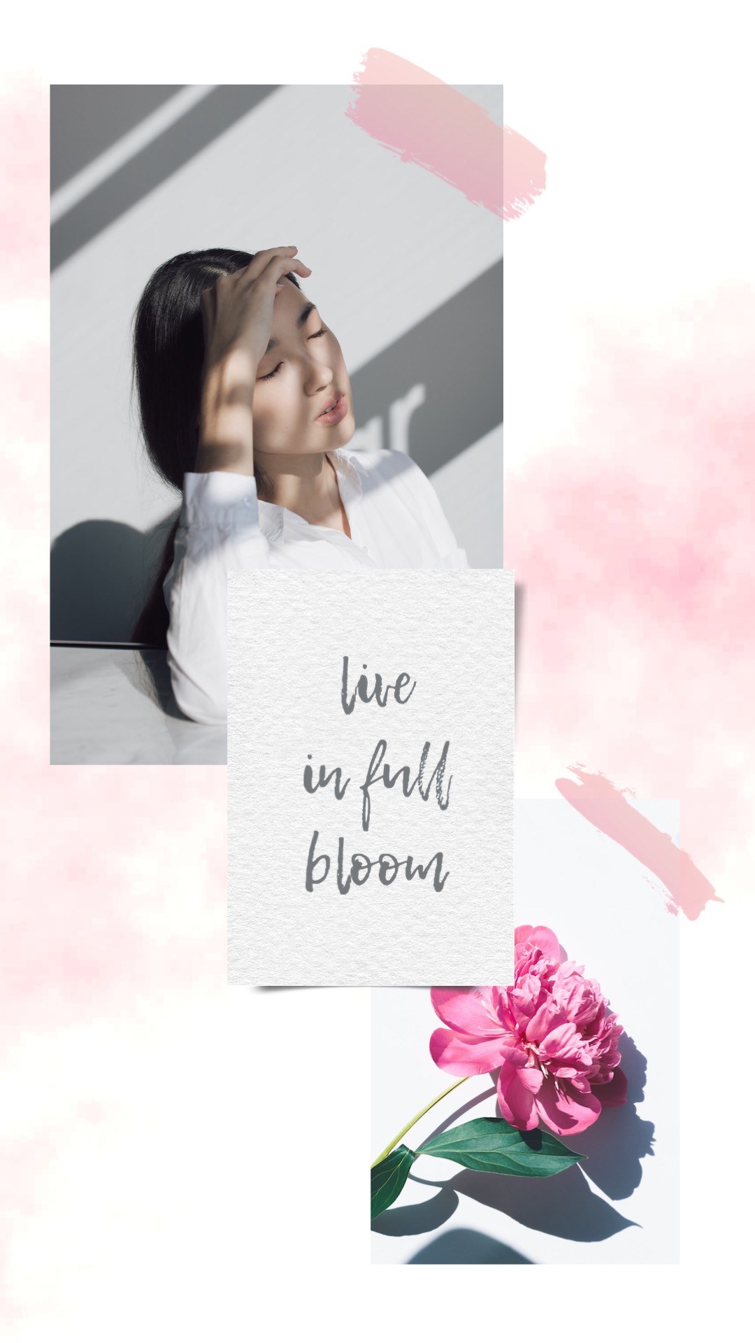 A Woman Holding A Sign That Says Live In Full Bloom Spring Story Template