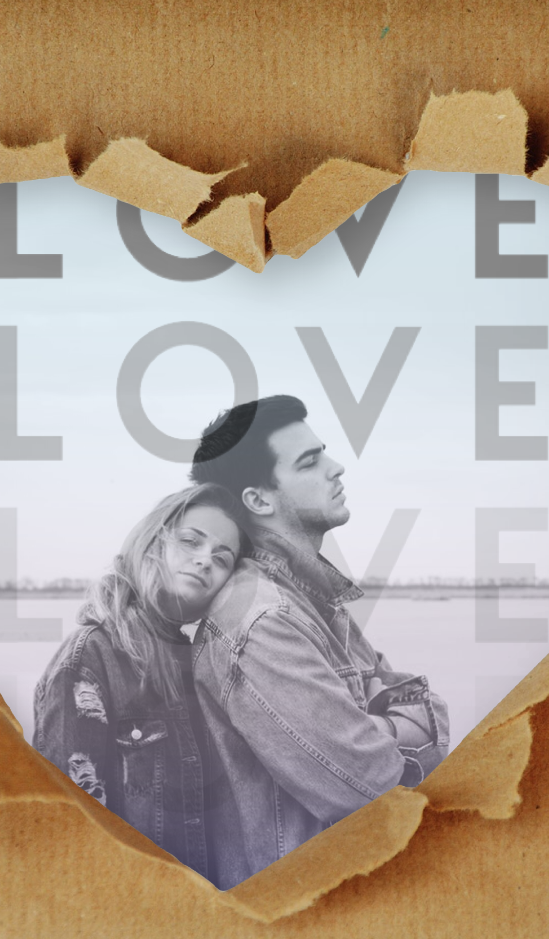 A Torn Piece Of Cardboard With A Picture Of A Man And A Woman Love Template