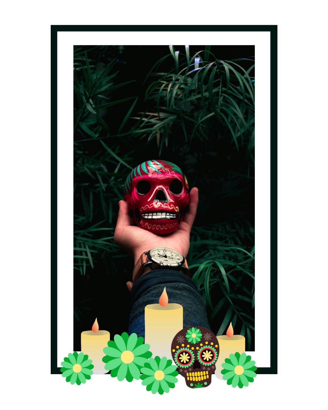 A Picture Of A Person With A Skull Mask And Candles Day Of The Dead Template