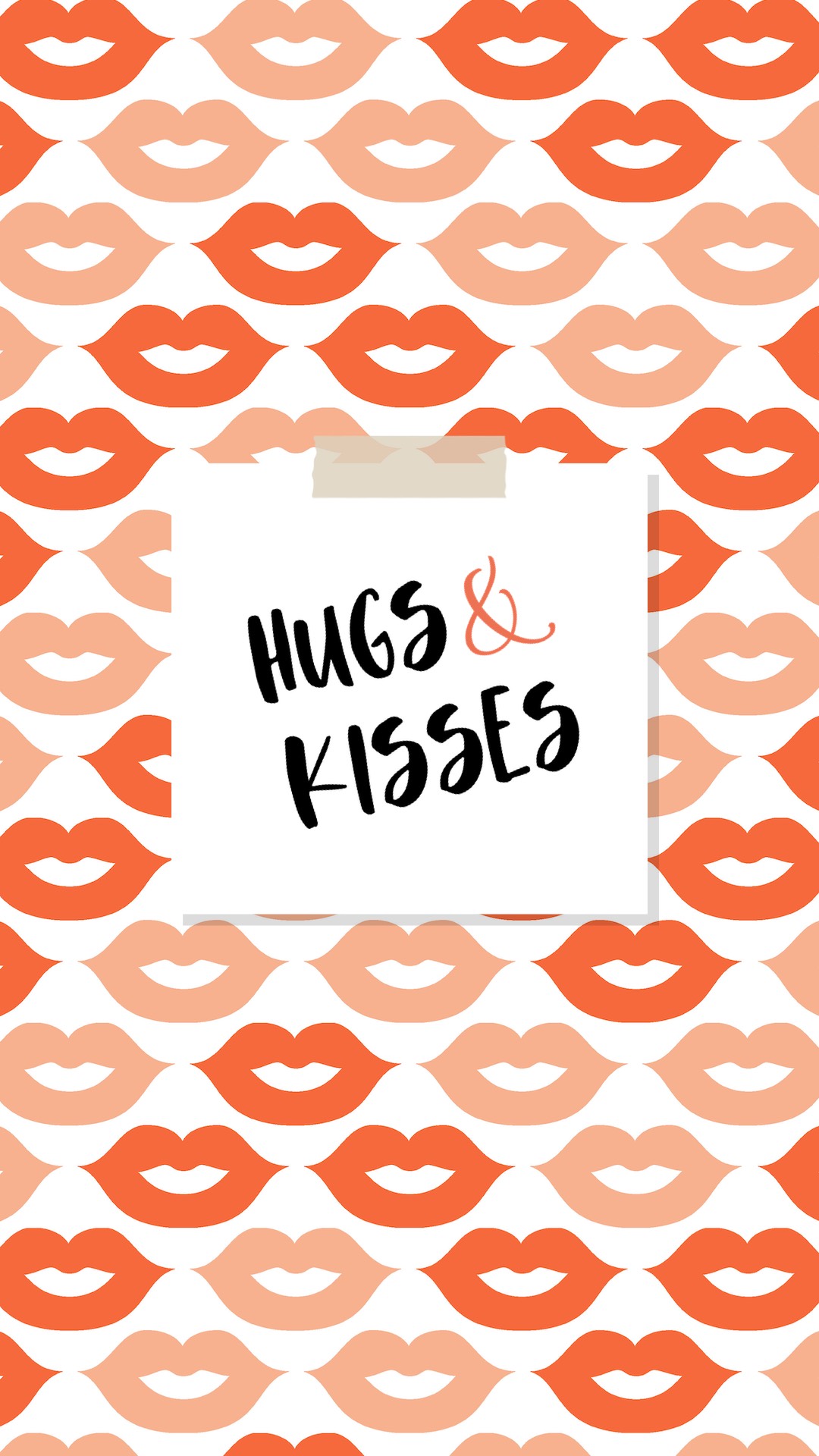 An Orange And White Pattern With The Words Hugs And Kisses Love Story Template