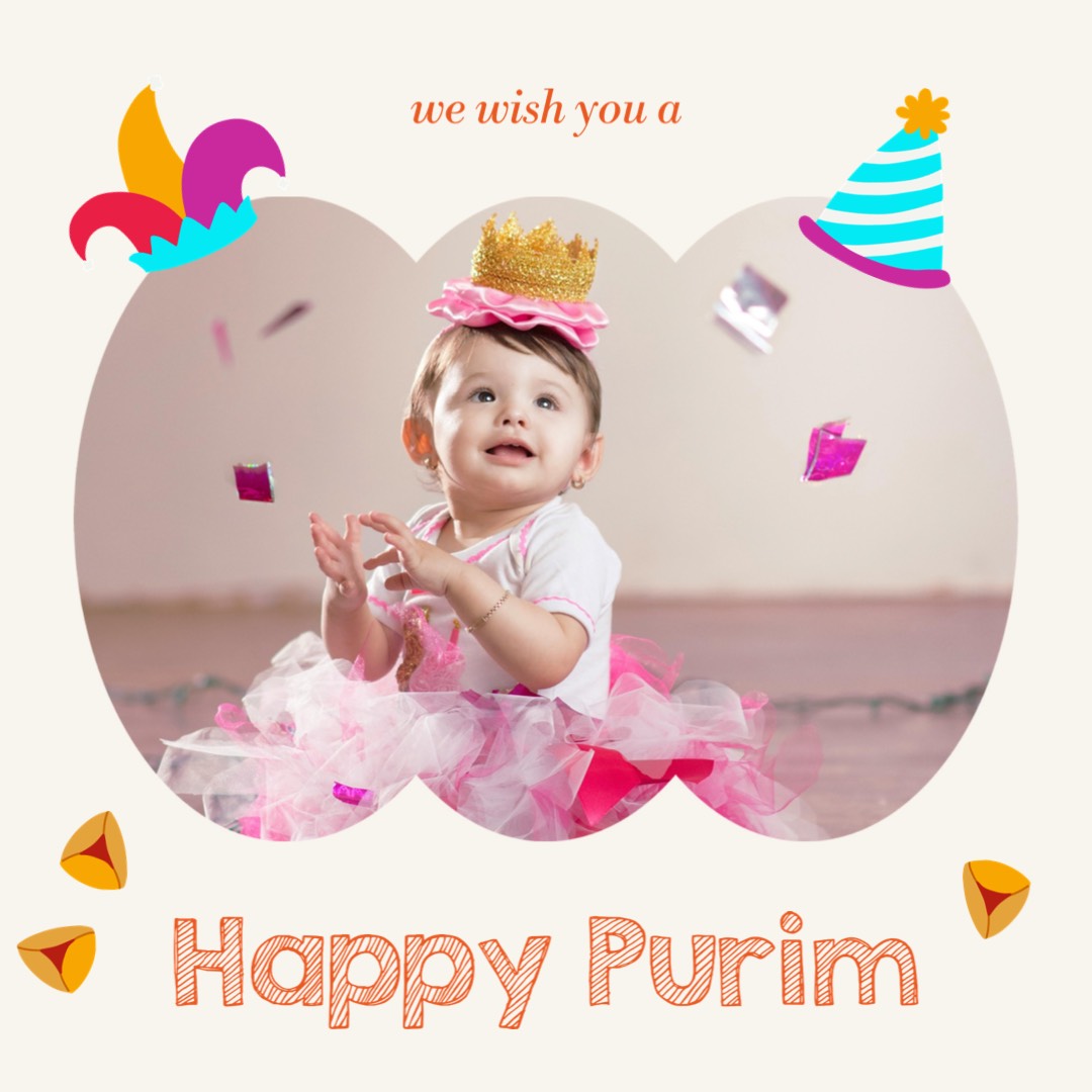 photo of a baby wearing costume Purim greetings instagram post template