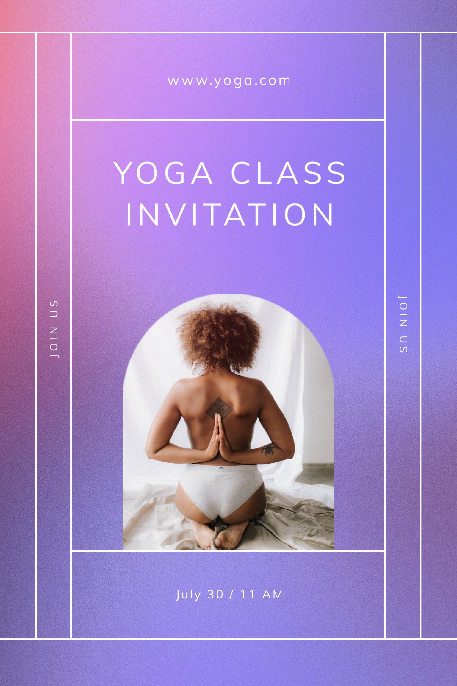 A Yoga Class Flyer With A Woman Doing Yoga Invitation Template