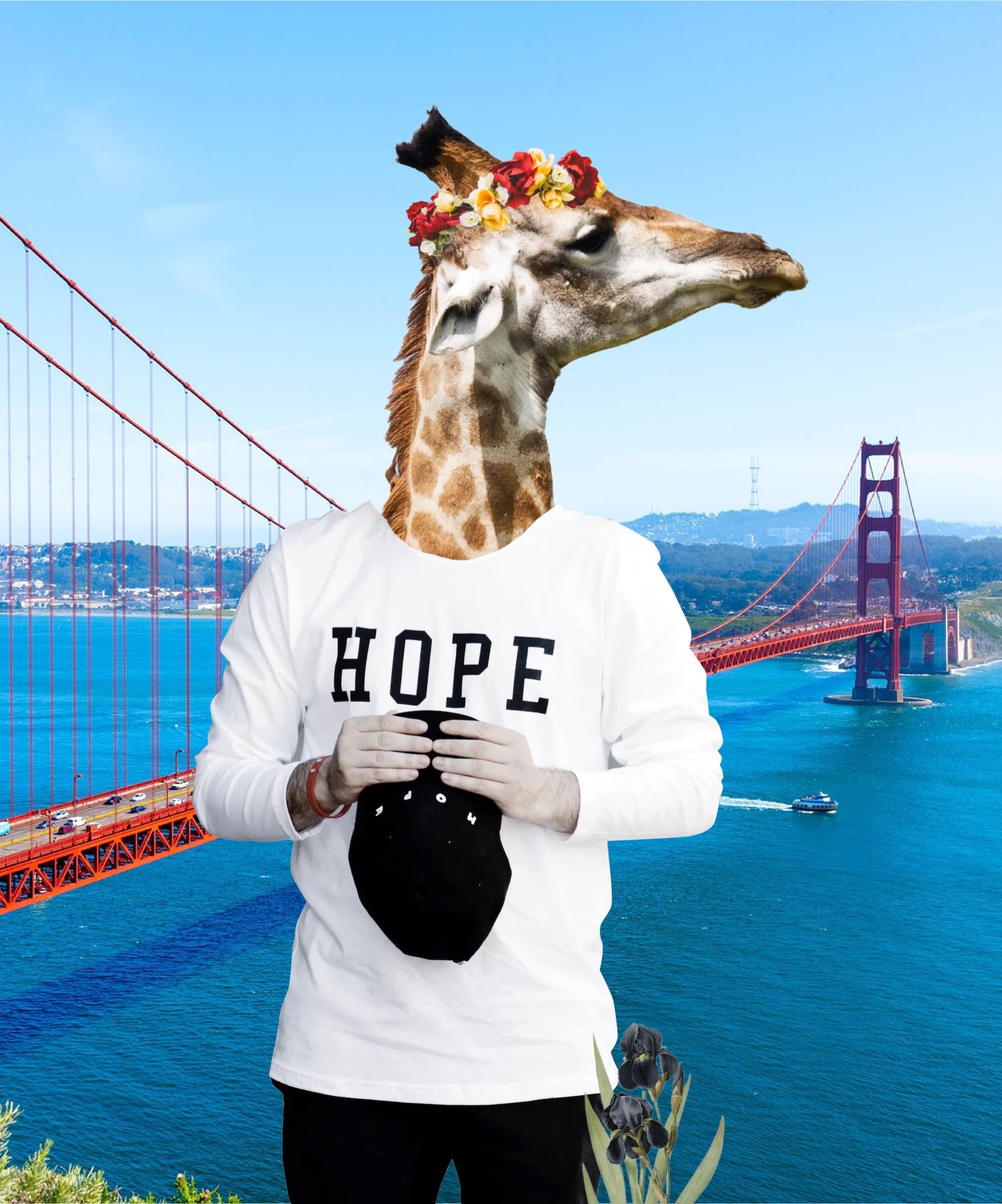 A Giraffe Wearing A Shirt That Says Hope Collage Art Template