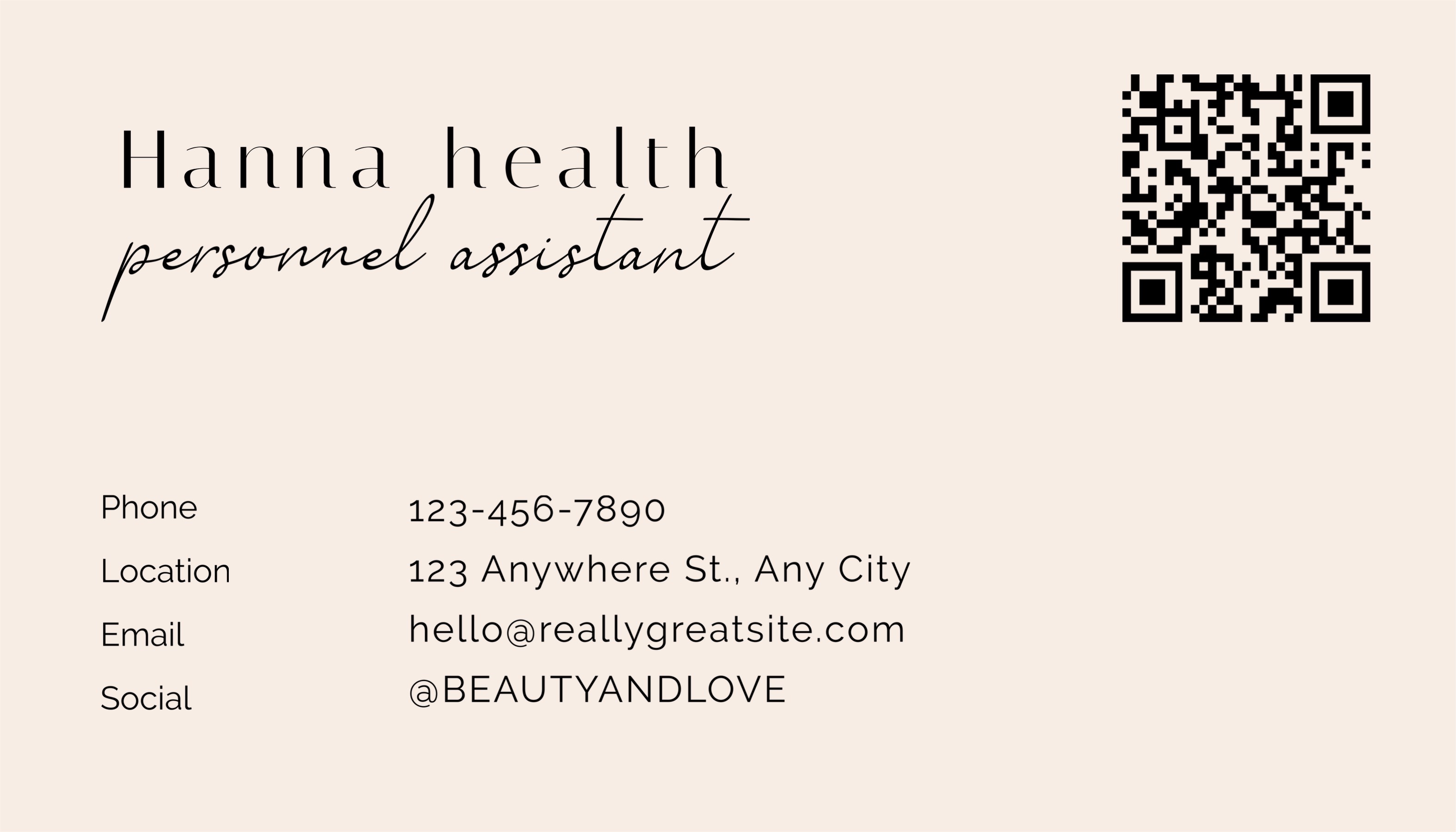 beige handwritten personal assistant business card