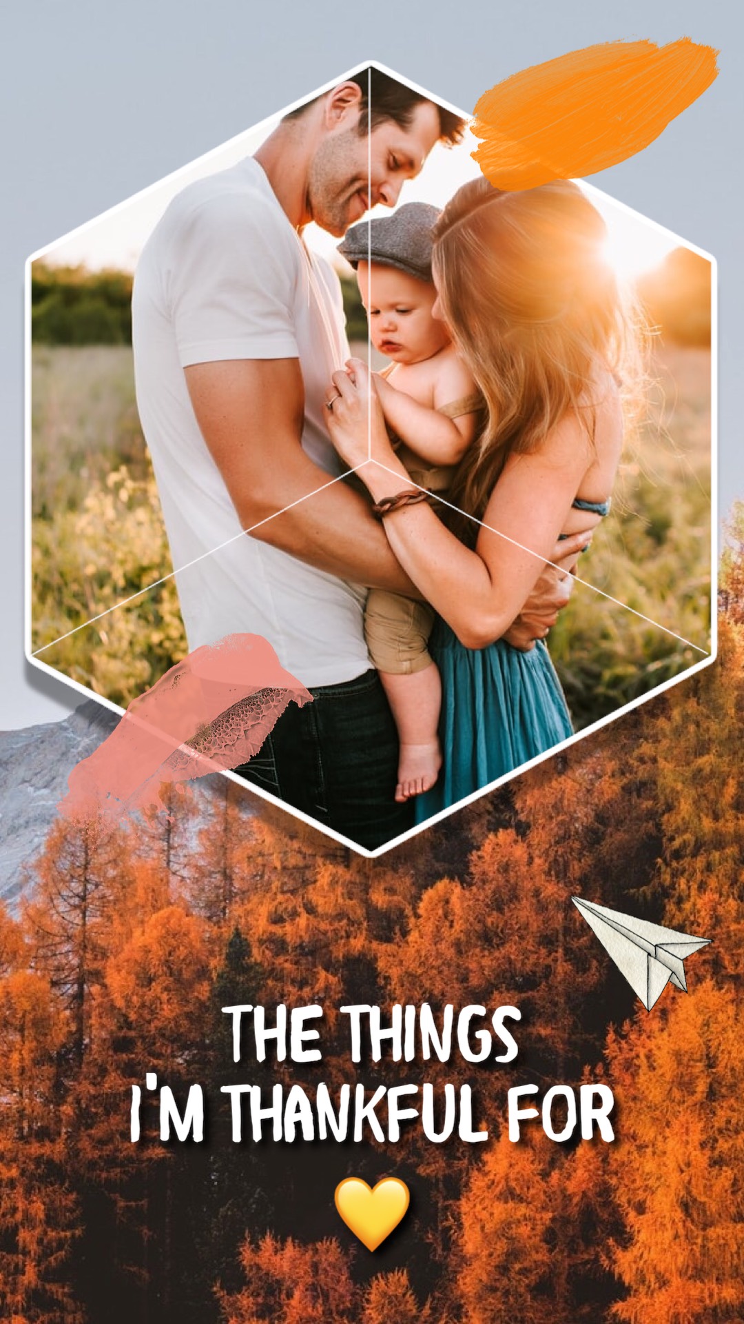 A Man And Woman Holding A Baby In Their Arms Thanksgiving Template