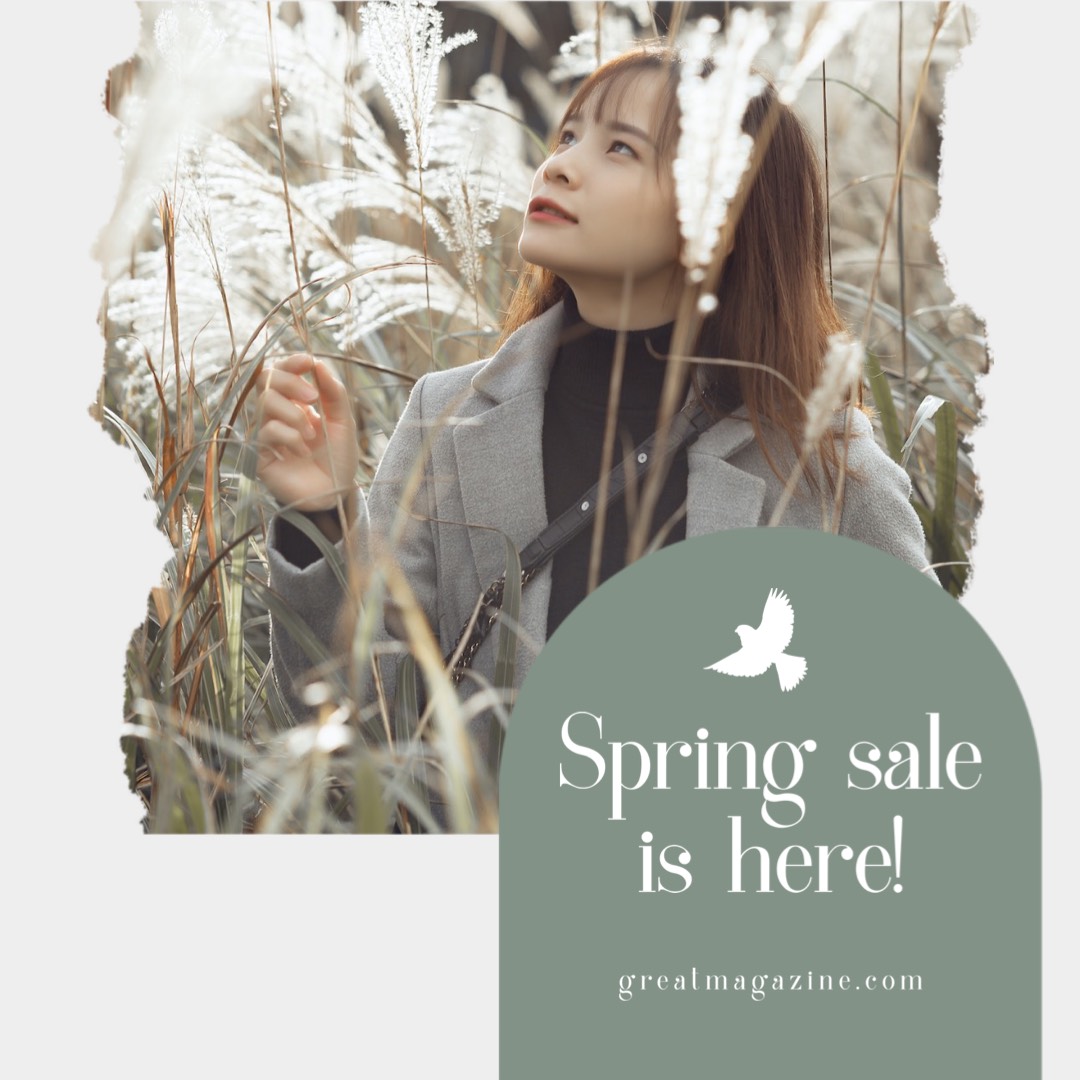A Woman Standing In A Field Of Tall Grass Hello Spring sale Template
