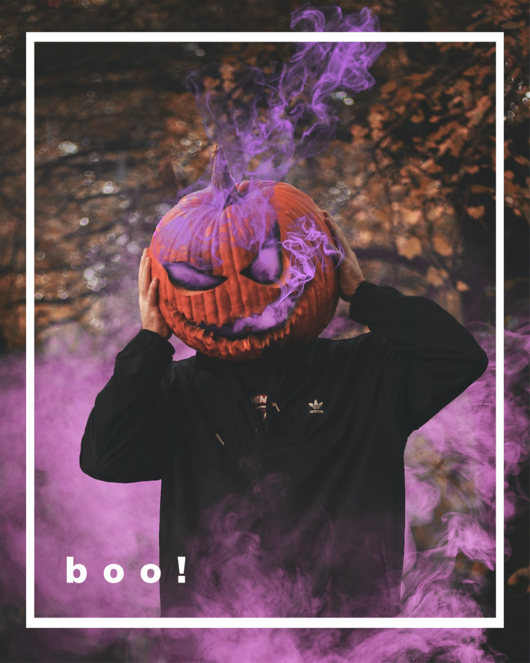 A Person Wearing A Pumpkin Mask With Smoke Coming Out Of It Halloween Template
