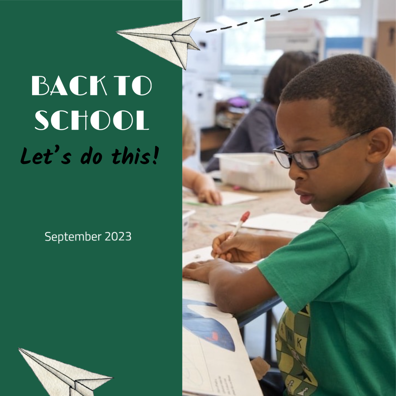 back to school template kid playing paper kite
