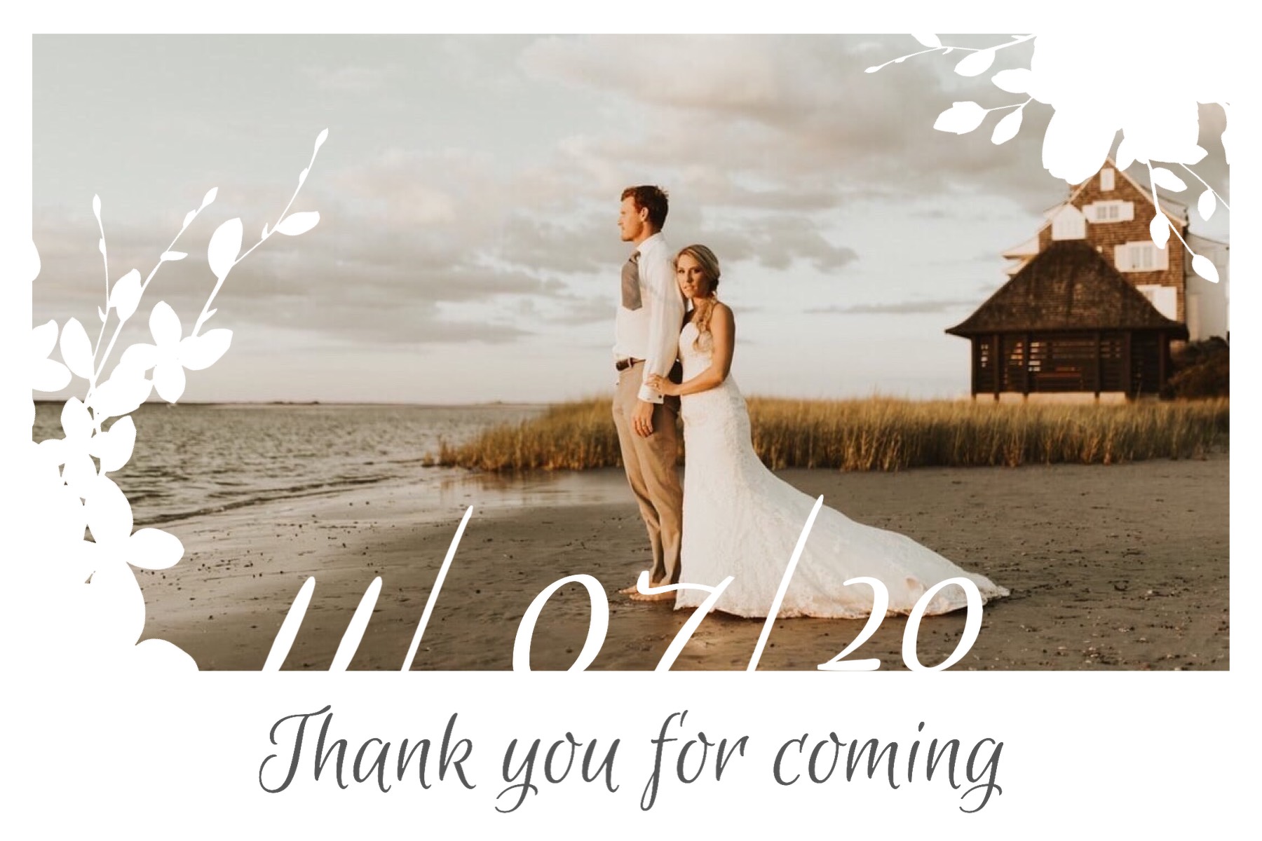 A Photo Of A Couple On The Beach With The Words Thank You Template