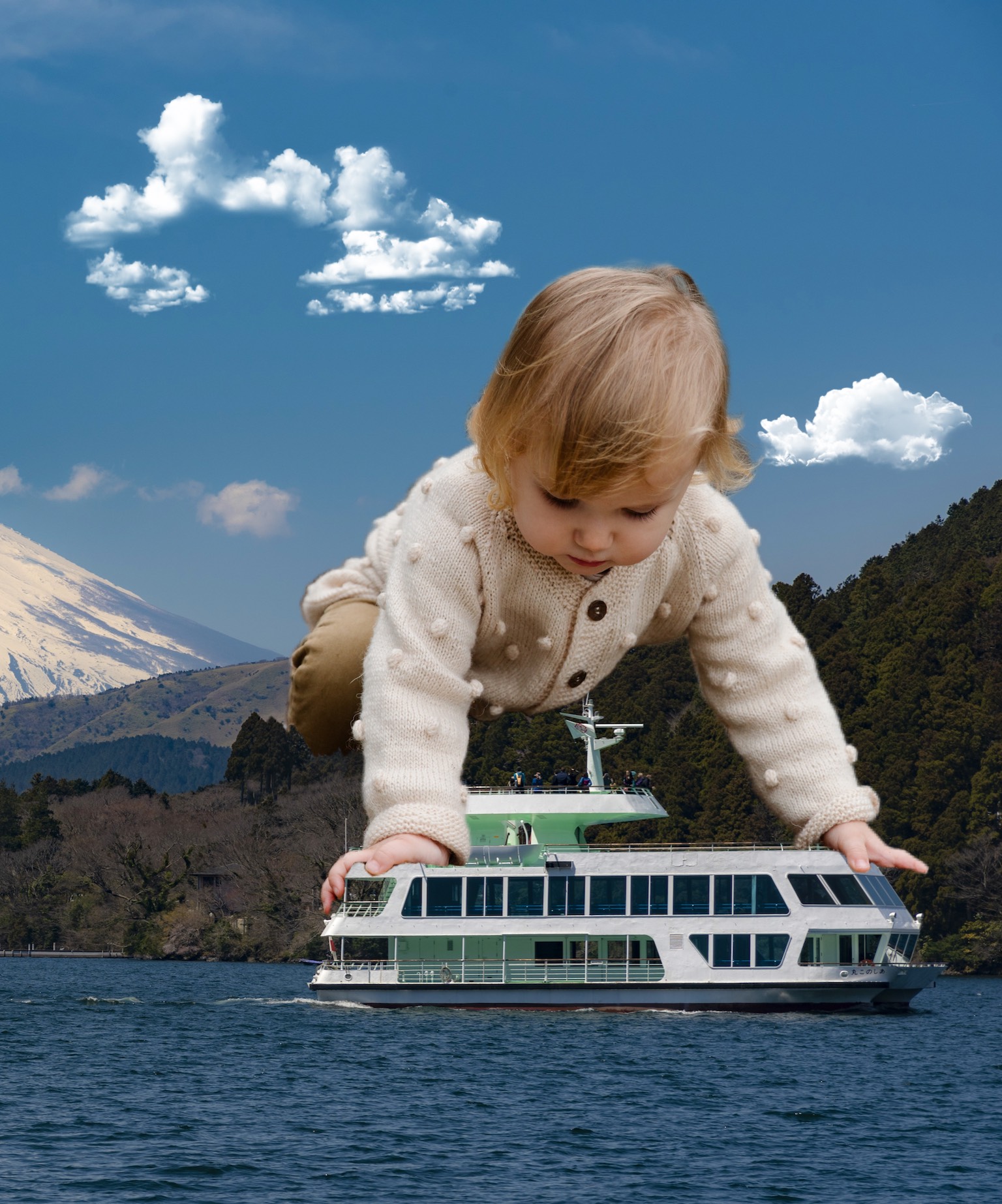 A Little Girl Hanging Off The Side Of A Boat Collage Art Template