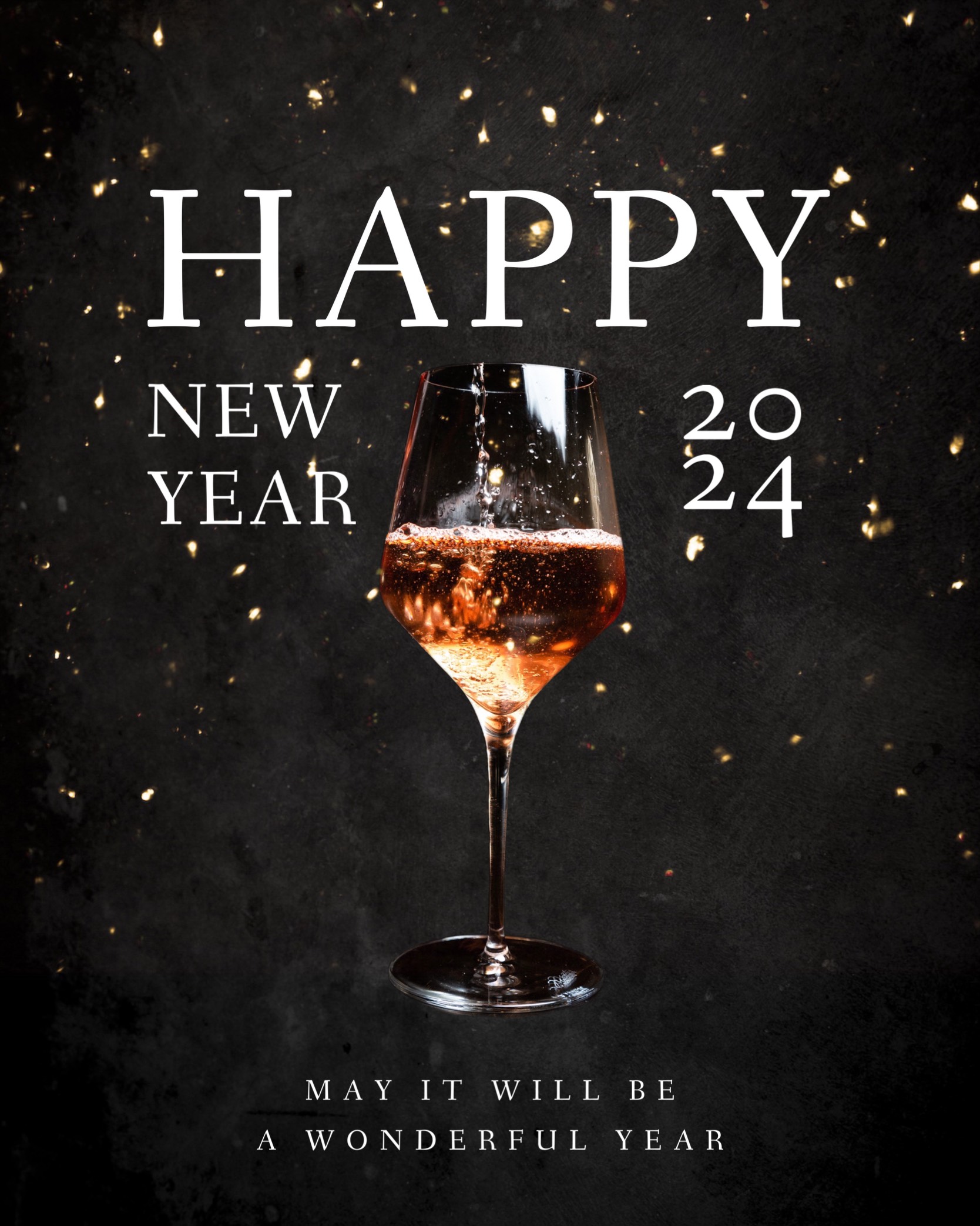 glass of wine Happy New Year greetings black Template