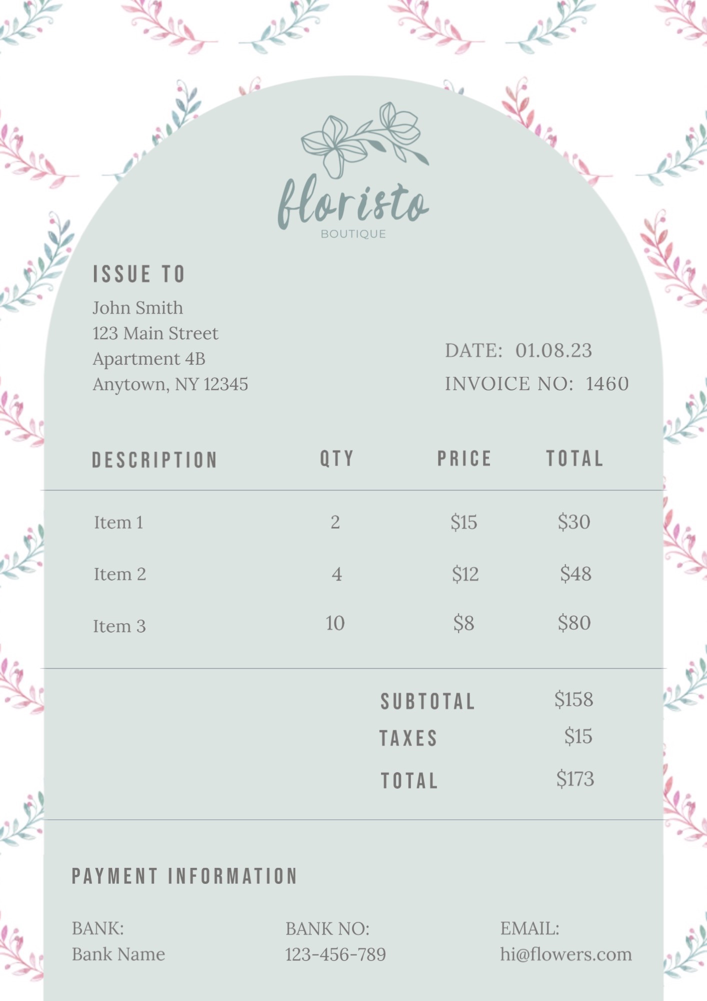  small business floral pastel elegant invoice template 