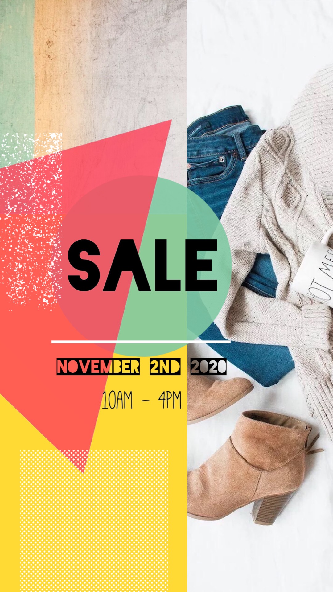 Geometric shapes and clothes sale brochure template