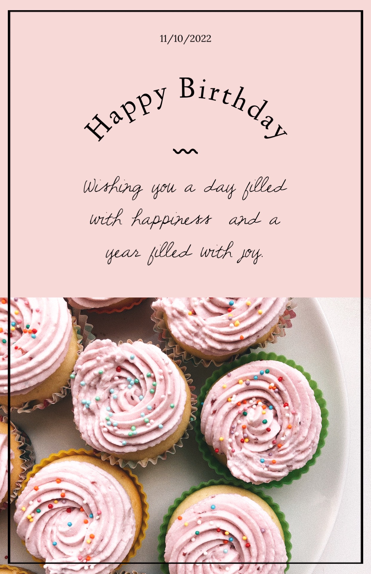 Pink cupcakes happy birthday invitation template