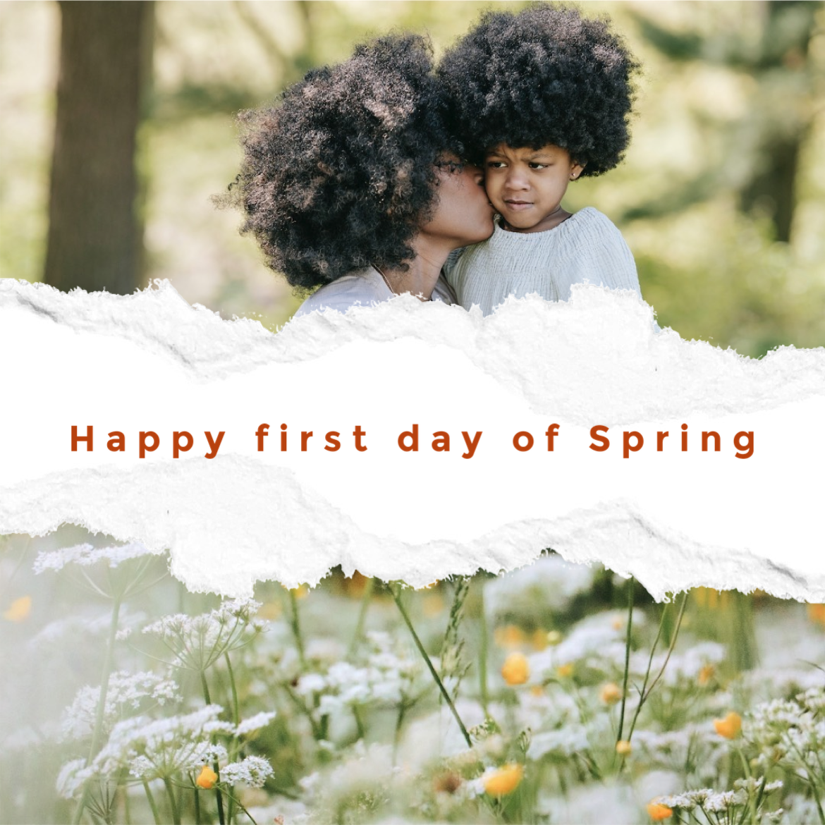 A Woman And A Child Are Kissing In A Field Of Flowers Hello Spring Template