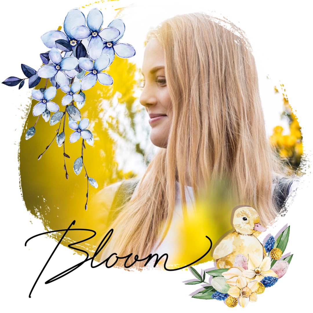 A Woman With Long Blonde Hair And Blue Flowers Hello Spring Template