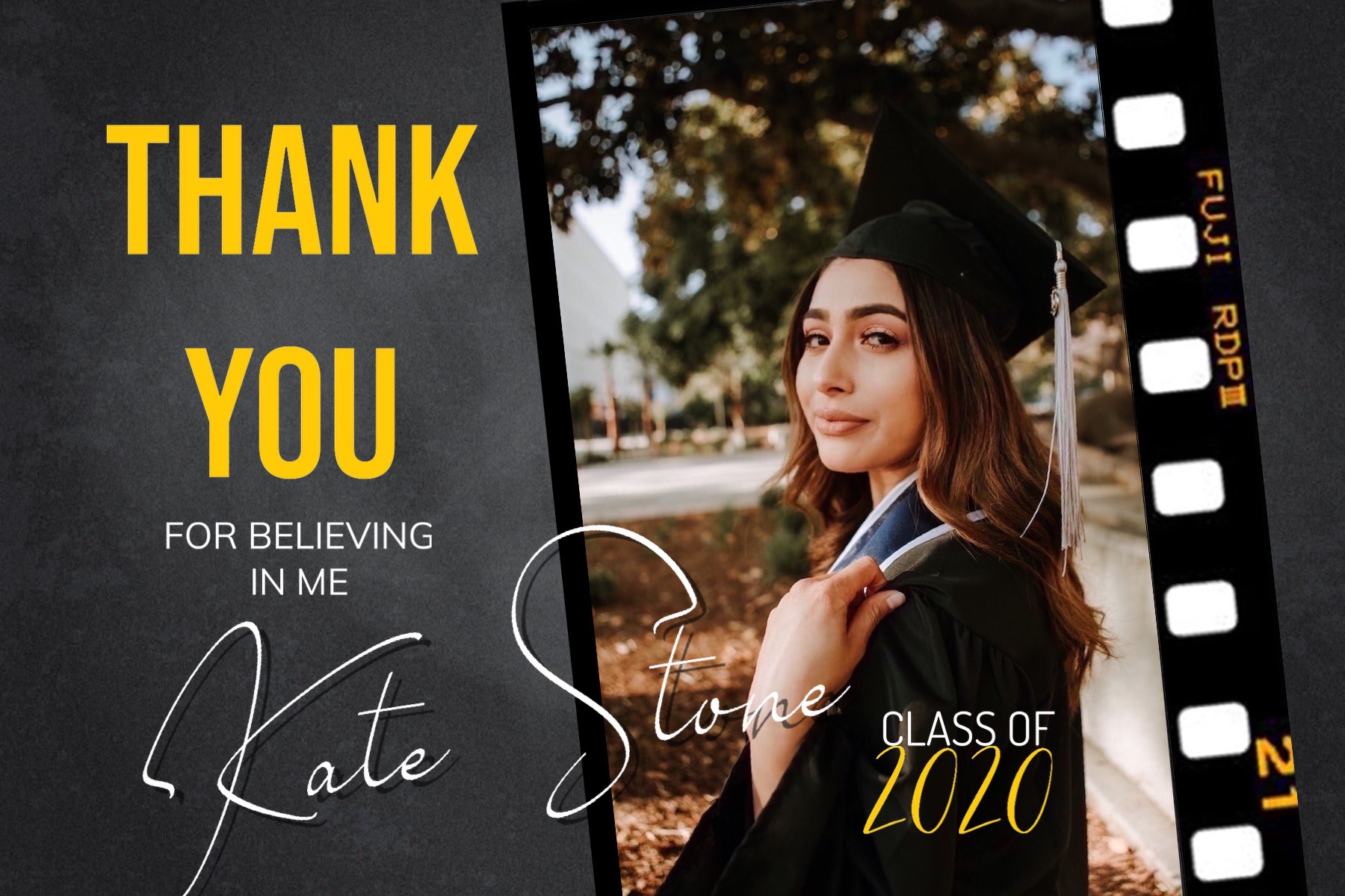 A Picture Of A Woman In A Graduation Cap And Gown Thank You Template
