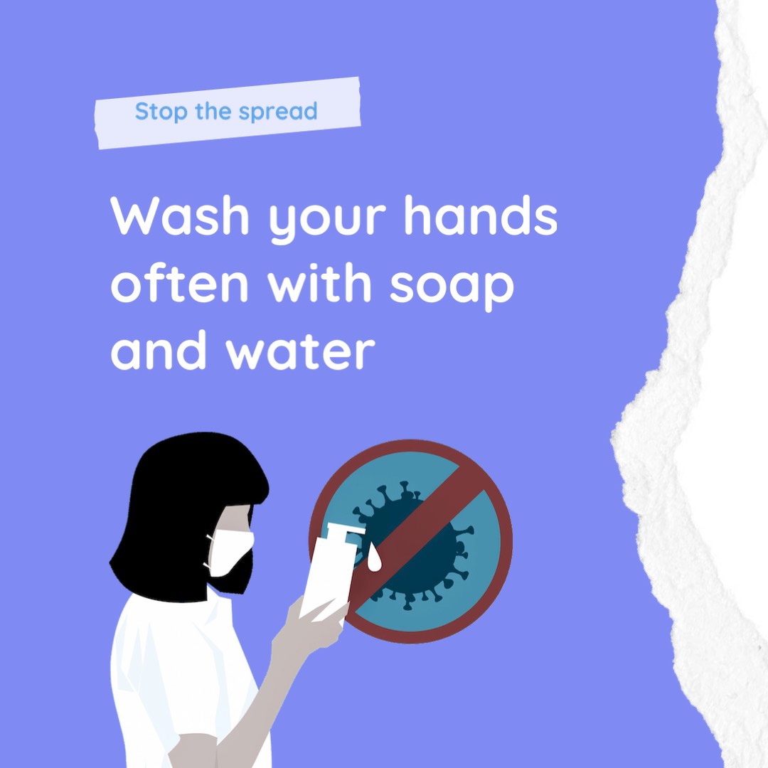 A Woman In A White T - Shirt Is Holding A Soap And A Sign That Covid 19 Template