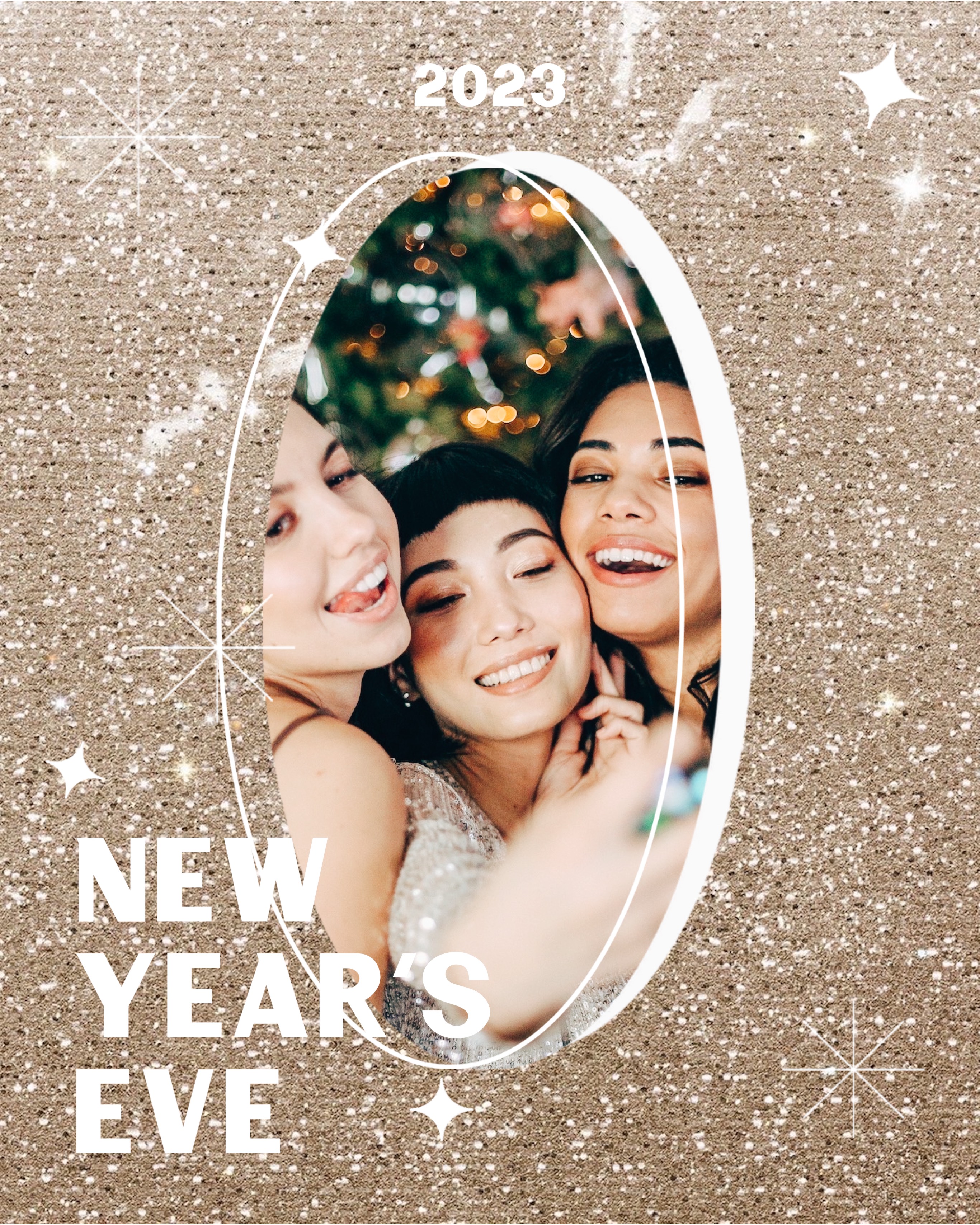 A Group Of Women Standing Next To Each Other In Front Of A Christmas Tree Happy New Year Template