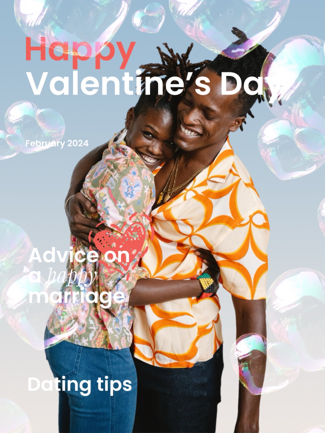 Valentine’s Day Magazine Template with heart bubble cute minimalistic 